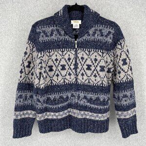 Talbots Womens Vintage Wool Full Zip Cardigan Sweater Size S Petite Blue Nordic